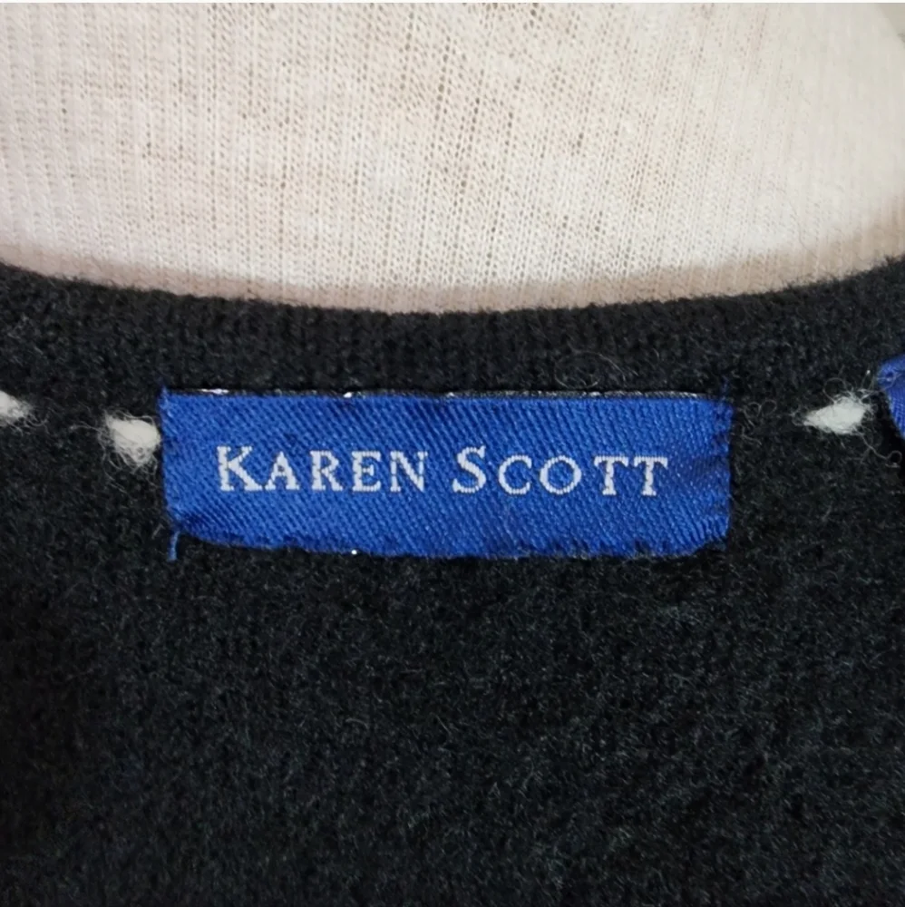 Karen Scott 100% Wool Cardigan Black Size L - Picture 12 of 17